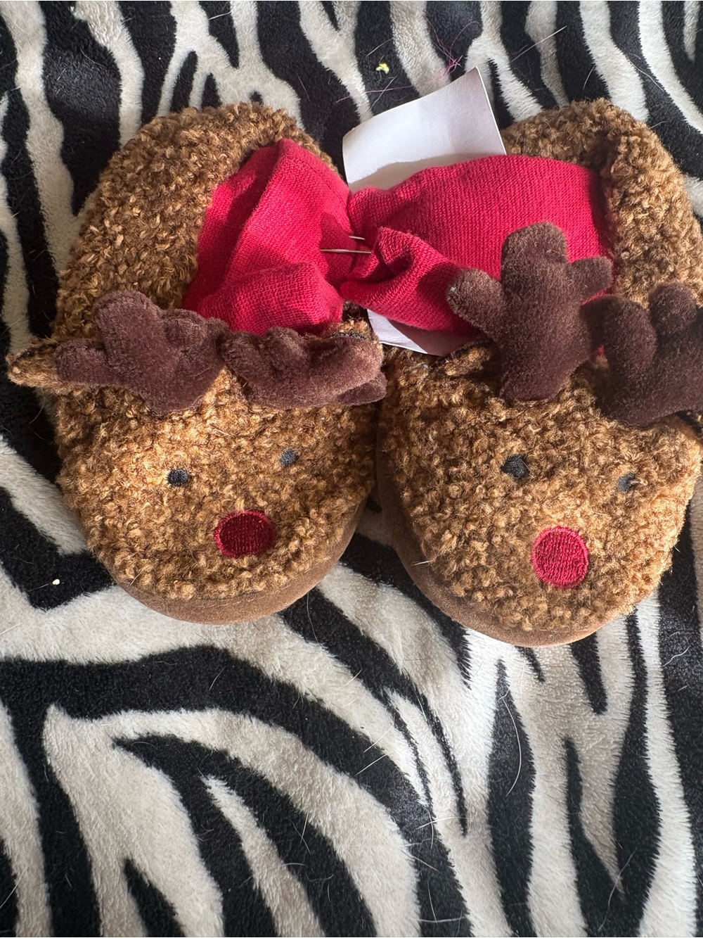 Carter's Brown Plush Reindeer Slipper Shoes with Red Nose